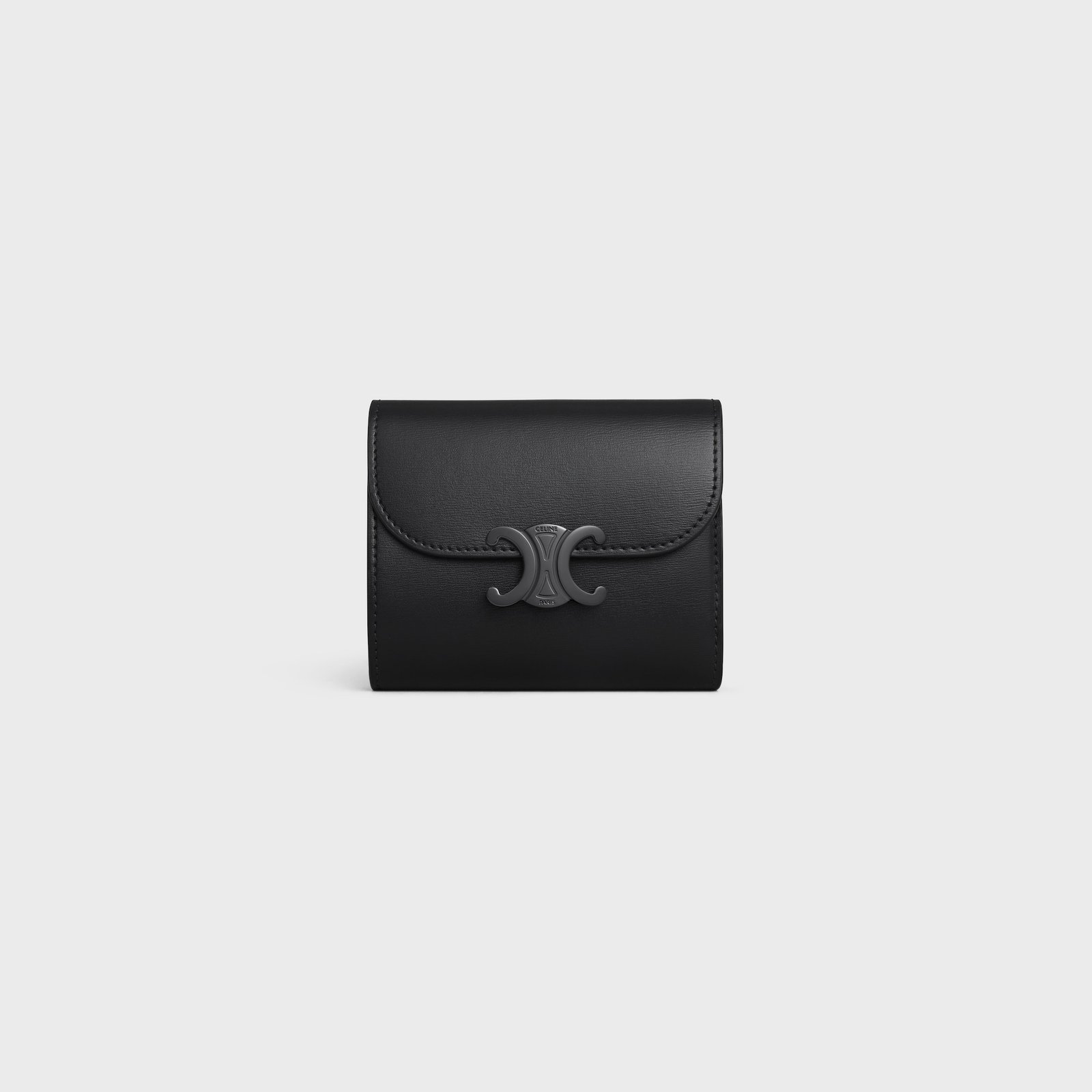 SMALL FLAP WALLER TRIOMPHE IN SHINY CALFSKIN BLACK / BLACK